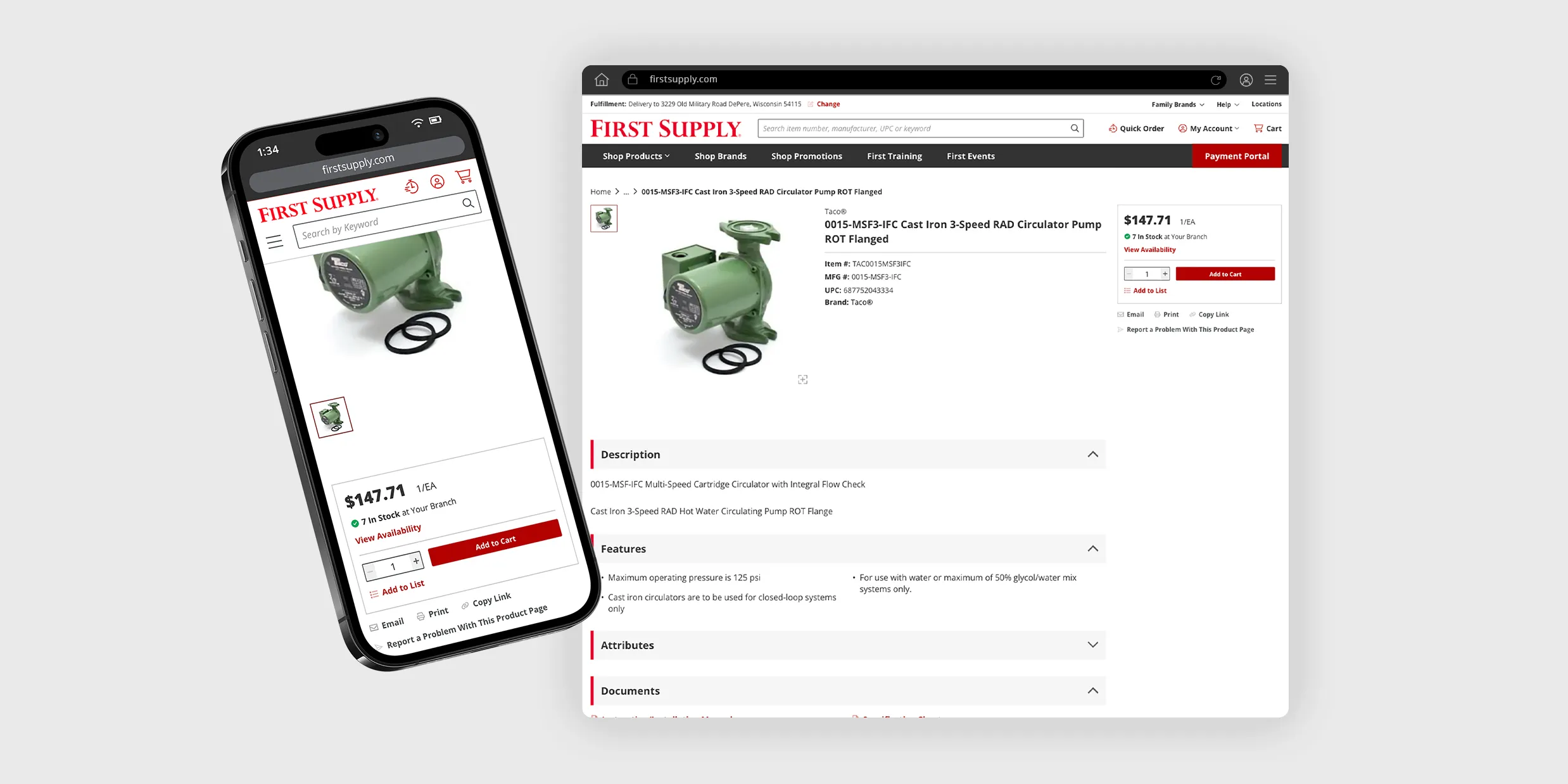 The First Supply B2B ecommerce website's product detail page.